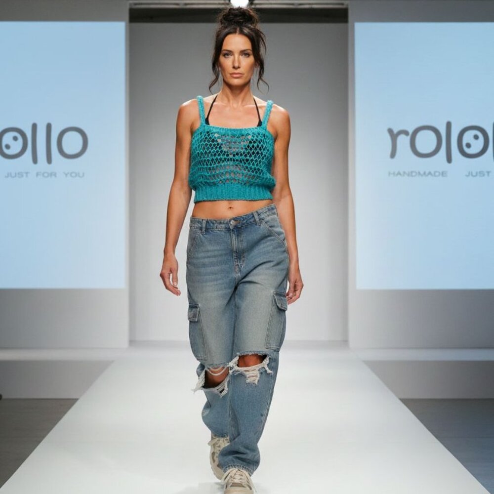 Handmade Net Cami Crop Top CoverUp Turquoise S/M
